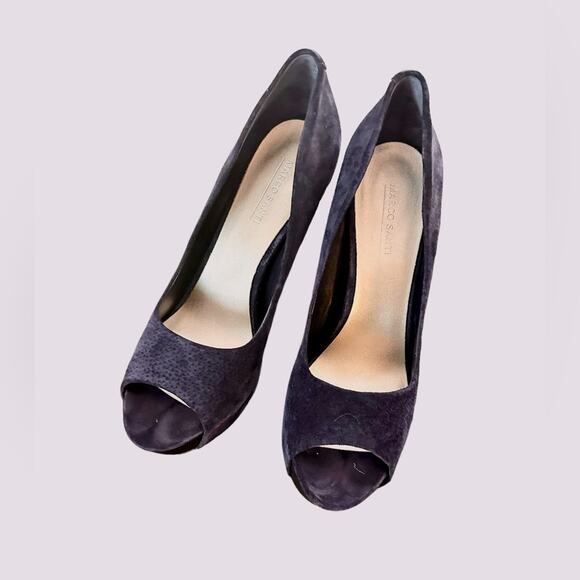 Marco Santi Navy Suede Peep Toe Stiletto Heels, size 9.5 - Picture 5 of 9